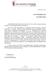 list referencyjny od GLASSOLUTIONS