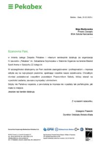 list referencyjny od PEKABEX