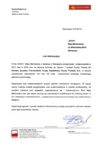list referencyjny od Poczty Polskiej